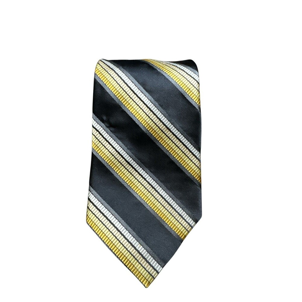 Stafford 100% Silk Tie Black Gold Striped Necktie 57x4 Business Formal Preppy